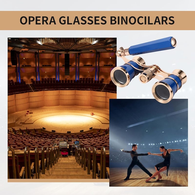 Aroncent Opera Glasses Binoculars 3x25 Vintage Theater Glasses with Handle: Compact Metal Opera Glasses for Theater Concert - Blue - Image 5